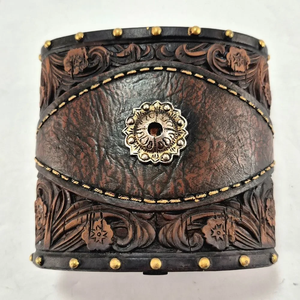 Western Horse Faux Tooled Leather Toothbrush Holder / Pen Cup